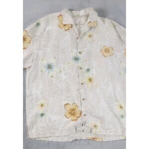 Tommy Bahama Hawaiian Camp Shirt Mens XL 100% Linen Floral Button Up tan neutral